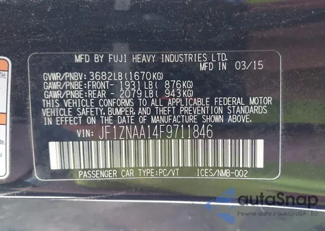 2015 Scion Fr-S из США, поврежденный, VIN JF1ZNAA14F9711846